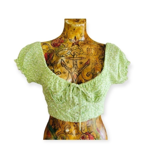 Sundae Muse crop top short sleeve green white Sz 8 medium summer - Picture 2 of 5